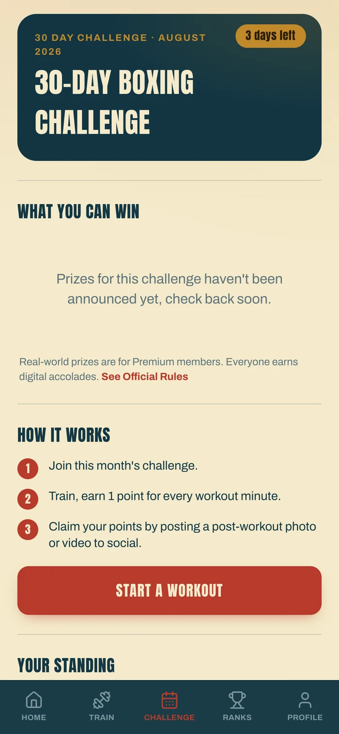 30-day challenge screen with leaderboard