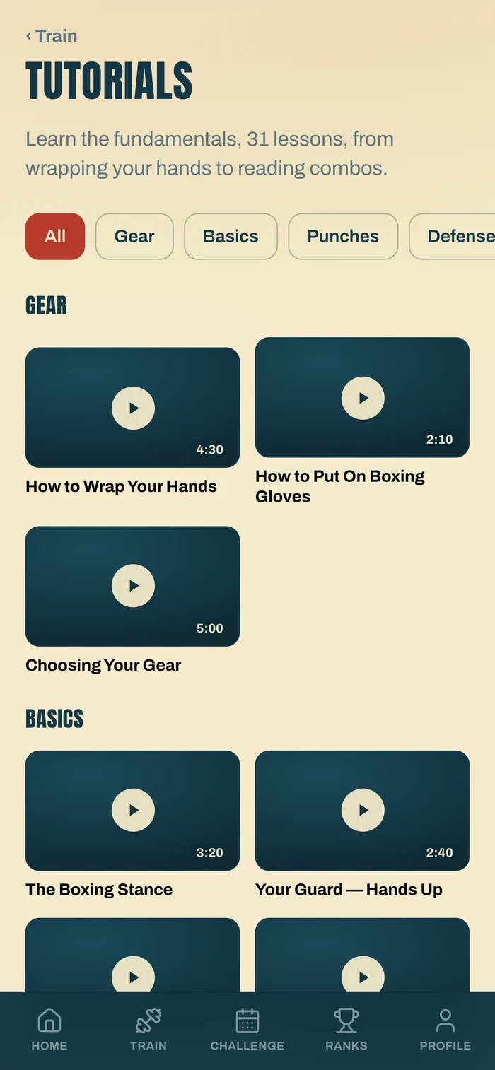 Technique tutorials screen